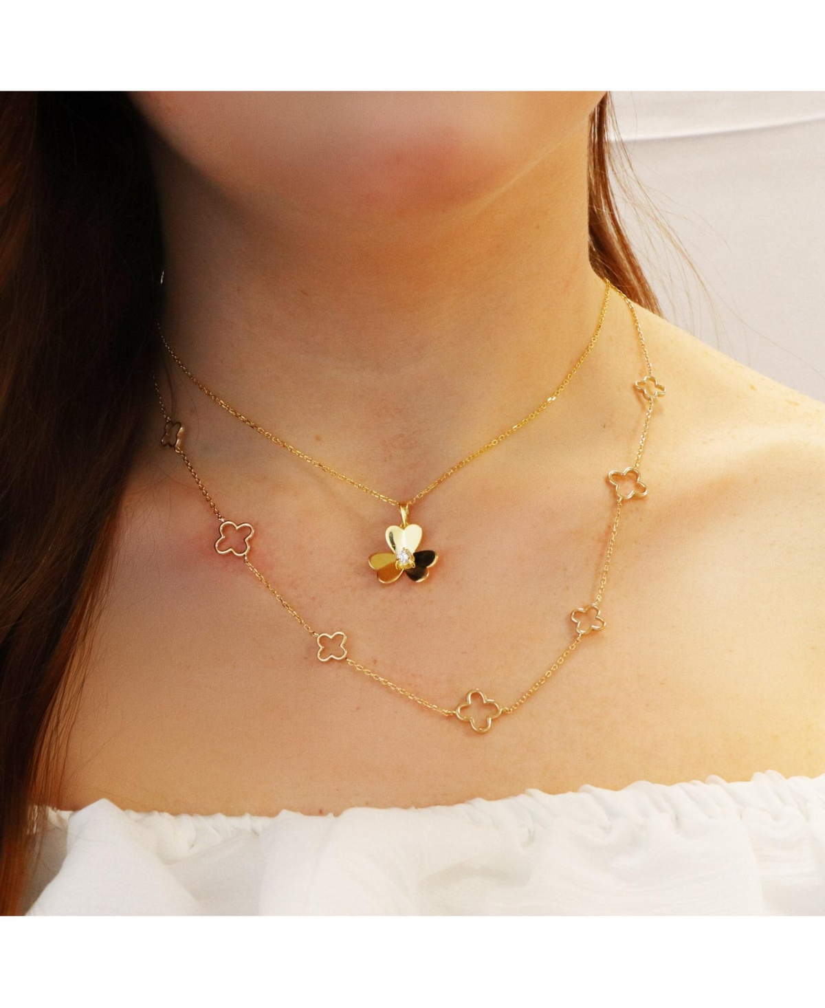 The Lovery Alternating Open Clover Necklace 14K Gold-Plated Sterling Silver