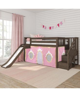Low Loft With Stairs, Easy Slide and Princess Curtain