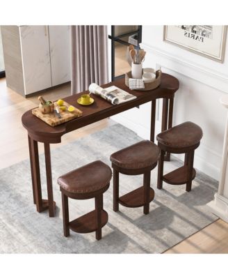 60'' Bar Table and Chairs Set - Table with 3 PU Upholstered Bar Stools, Solid Wood Counter Height Dining Table Set for Living Room