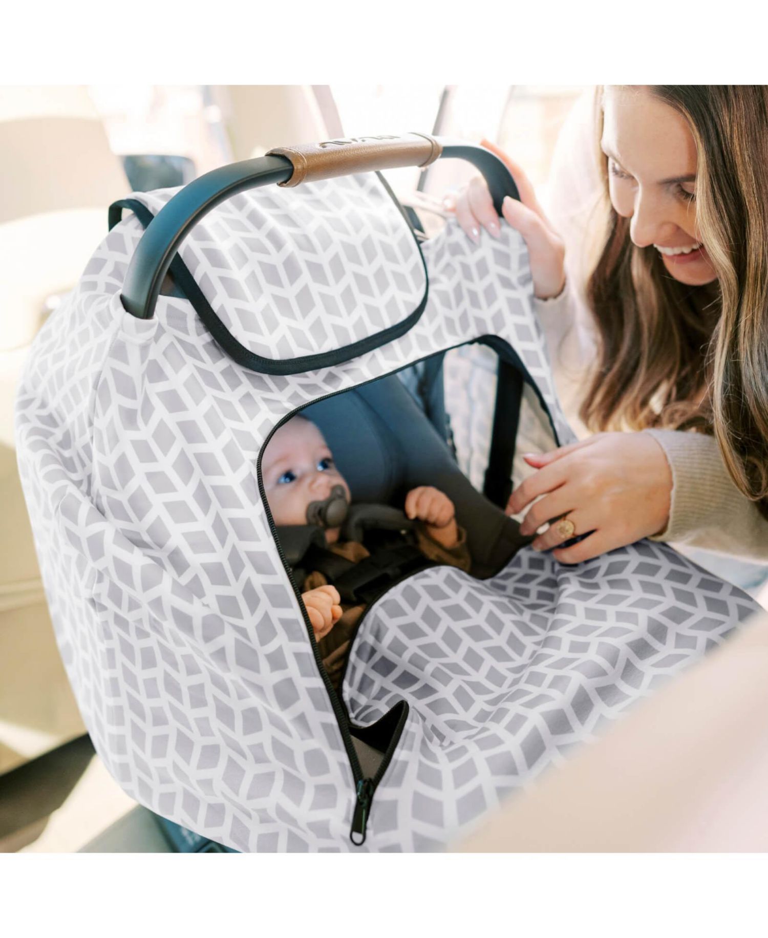 Warmzy Baby Car Seat Cover, Universal Stretch Fit Infant Carseat Covers for Babies, Winter Carseat Canopy