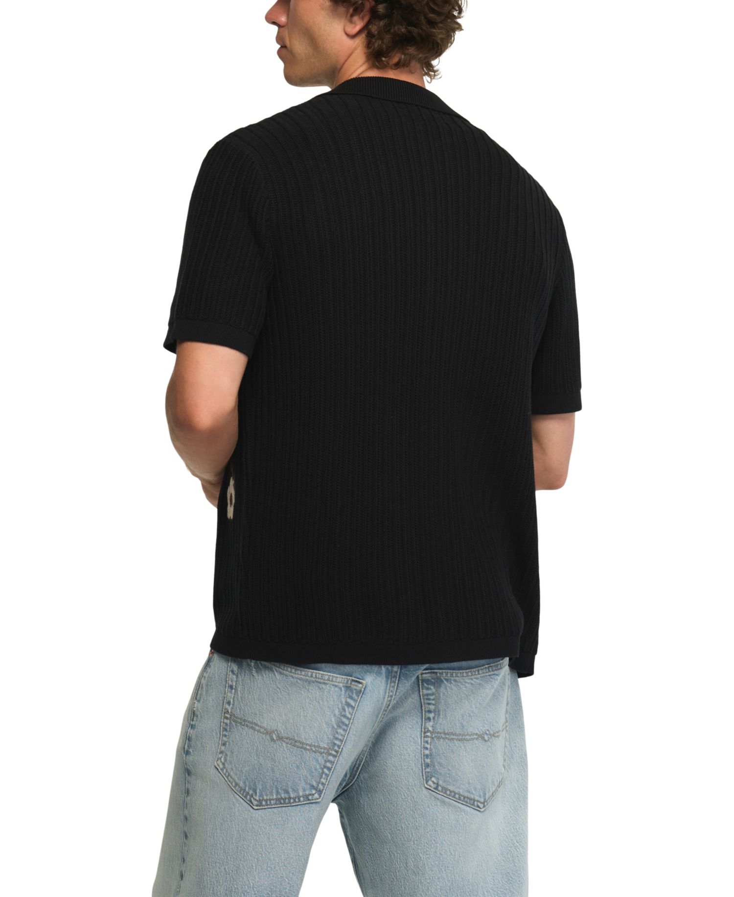 Men's Flower Embroidery Crotchet Button-Down Sweater