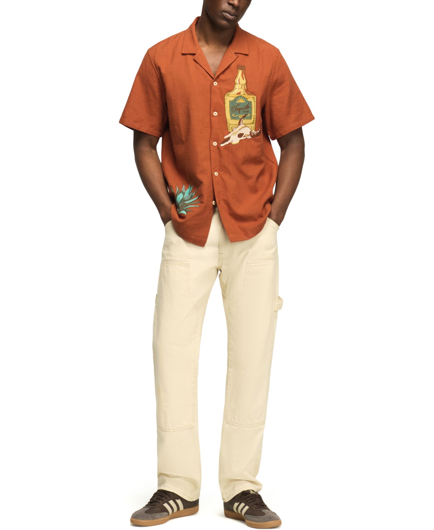Men's Embroidered Tequila Time Short-Sleeve Shirt
