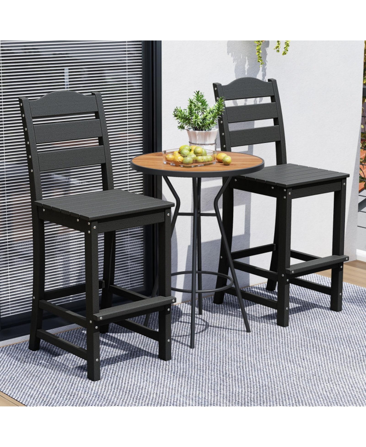 Gouun Outdoor Hdpe Counter Height Bar Stool with Back, Armrests and Built-In Footrest