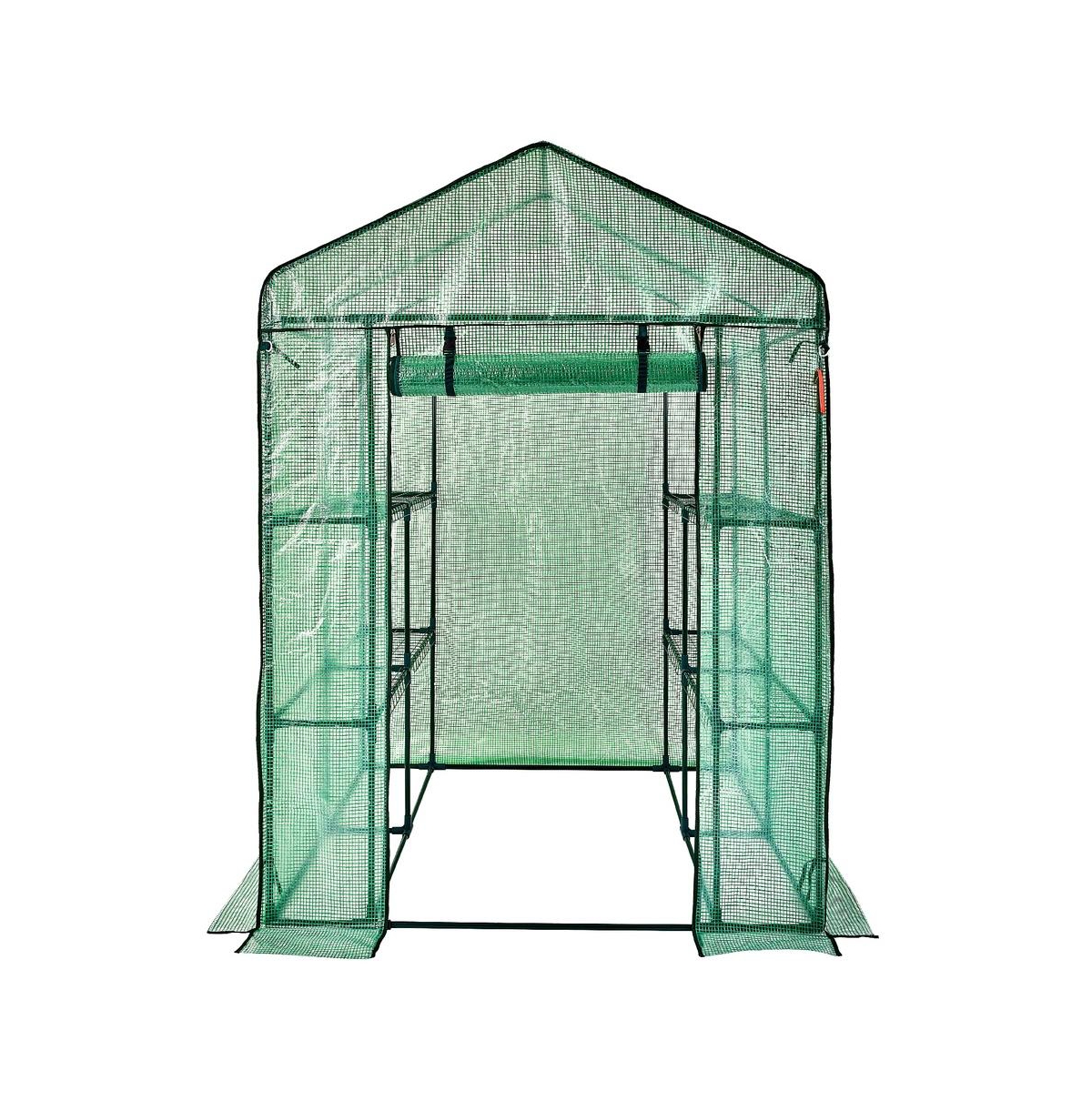 Sugift 4.6 x 4.6 x 6.6 ft Walk In Greenhouse with Shelves Pe Cover Steel Frame Zippered Door
