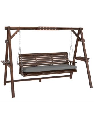 3 Seat Porch Swing with Cushion and Side Trays