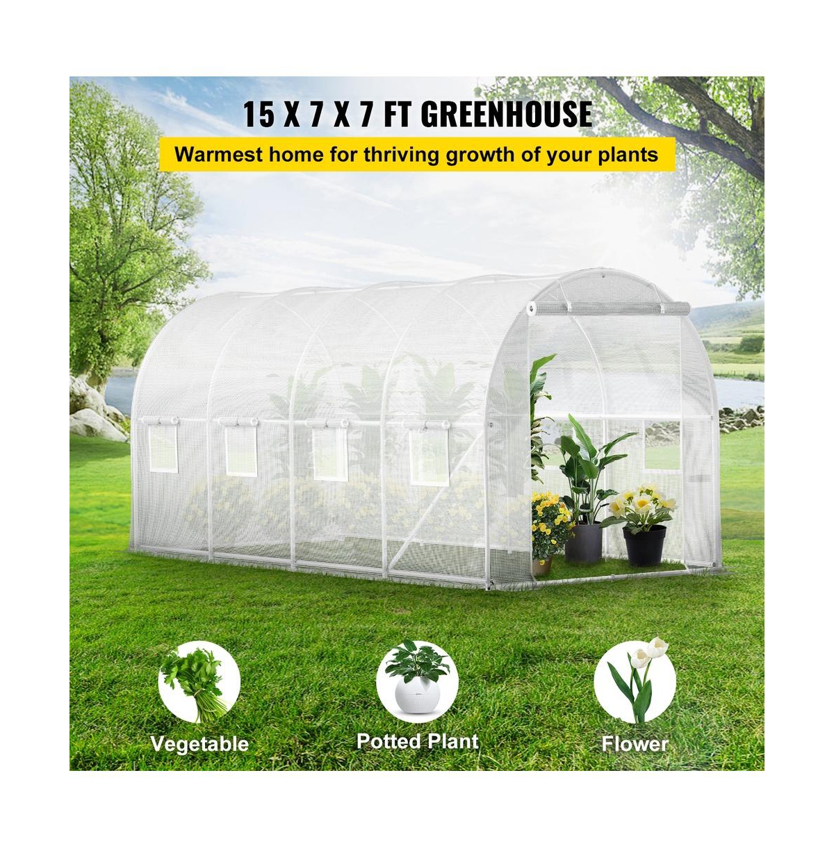 Sugift 15 x 6.5 x 7 ft Walk in Tunnel Greenhouse Galvanized Steel Frame 8 Roll Up Windows