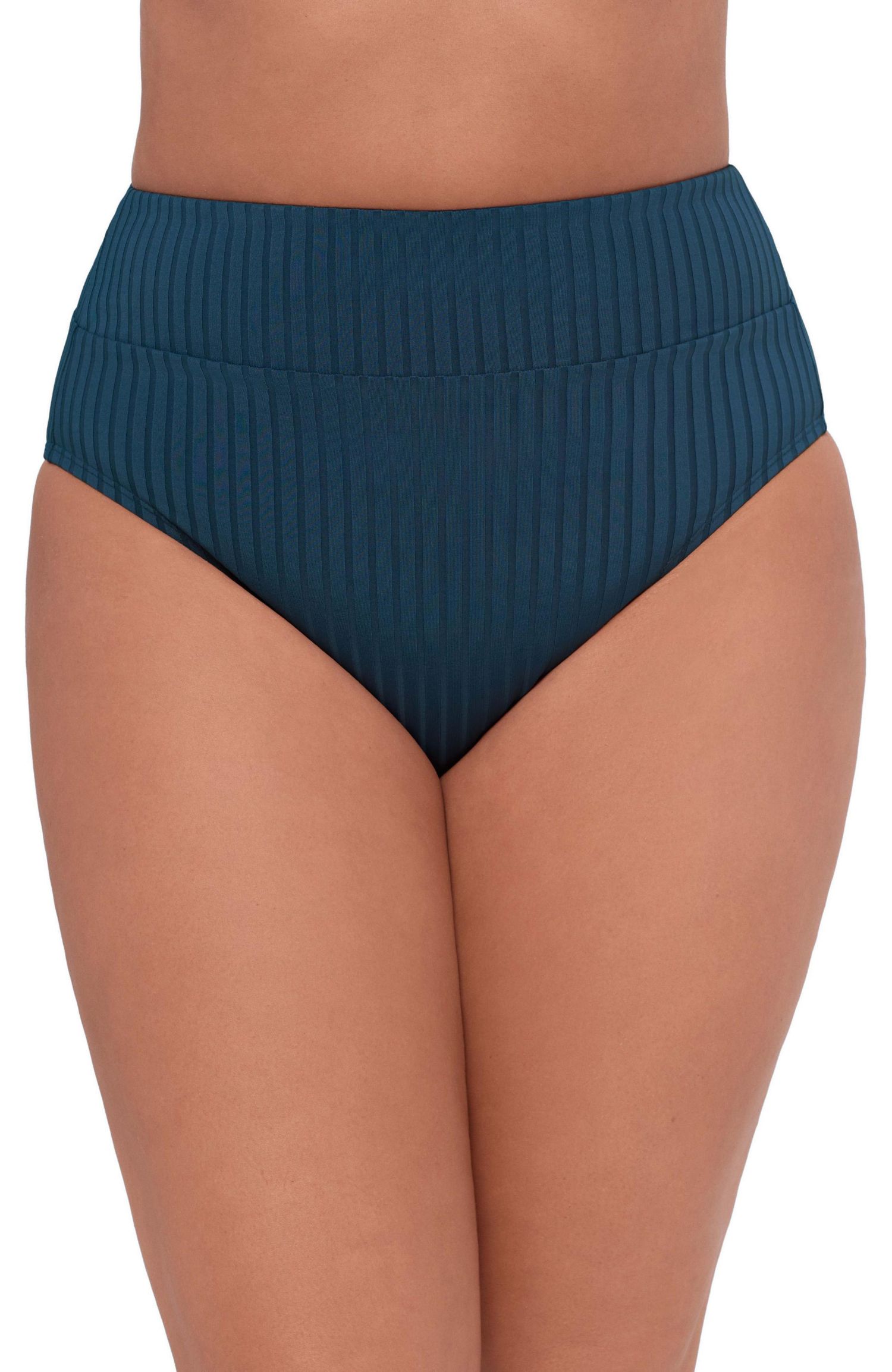 Women's Smoothing and Sculpting Ribbed Banded High-Waist Swimsuit Bikini Bottoms