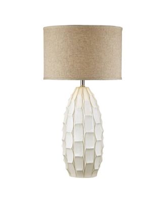 Cosgrove Modern Mid Century Table Lamp 32 3/4" Tall Glazed Ceramic with Table Top Dimmer Fabric Drum Shade for Bedroom