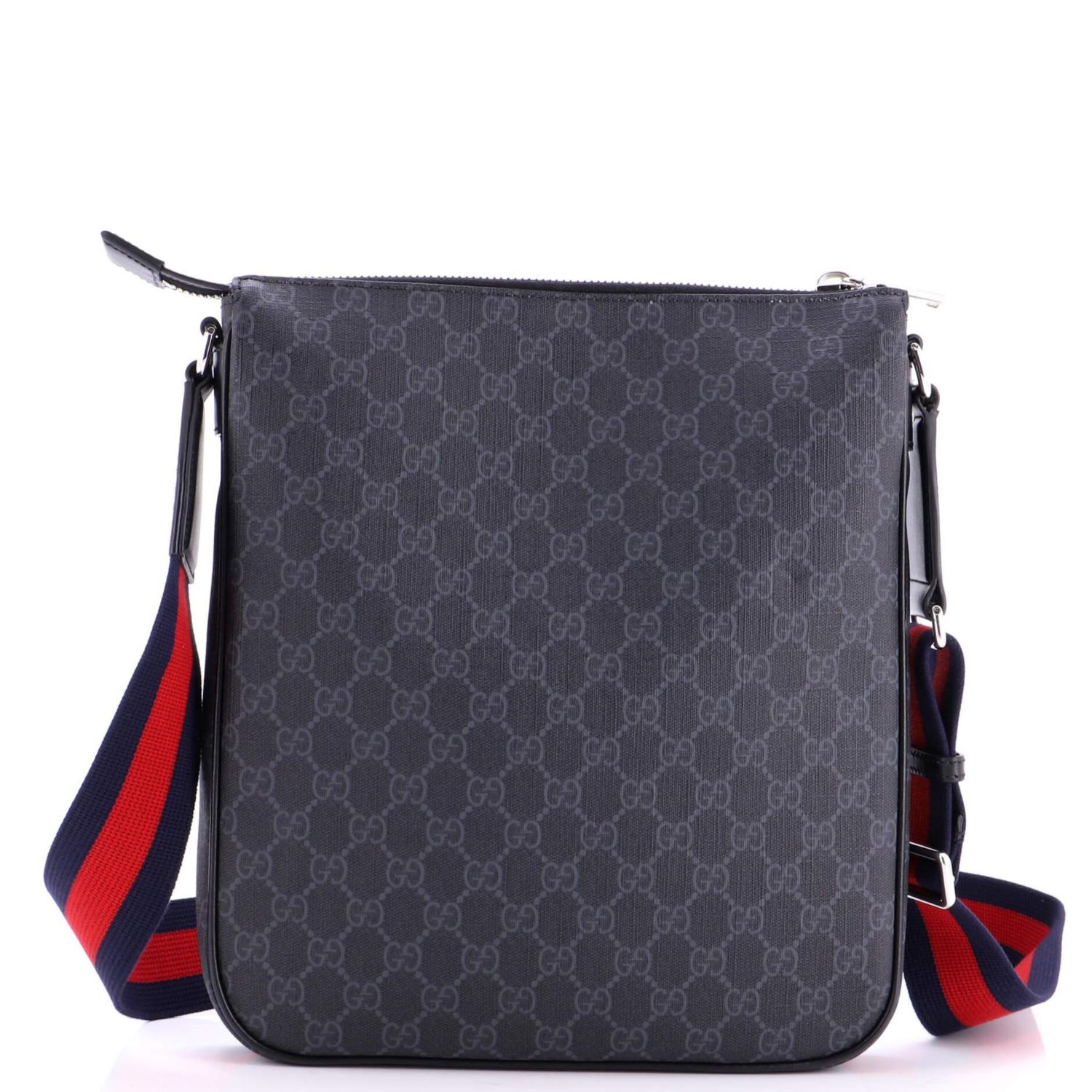 Medium Web Strap Front Zip Messenger Bag GG Coated Canvas