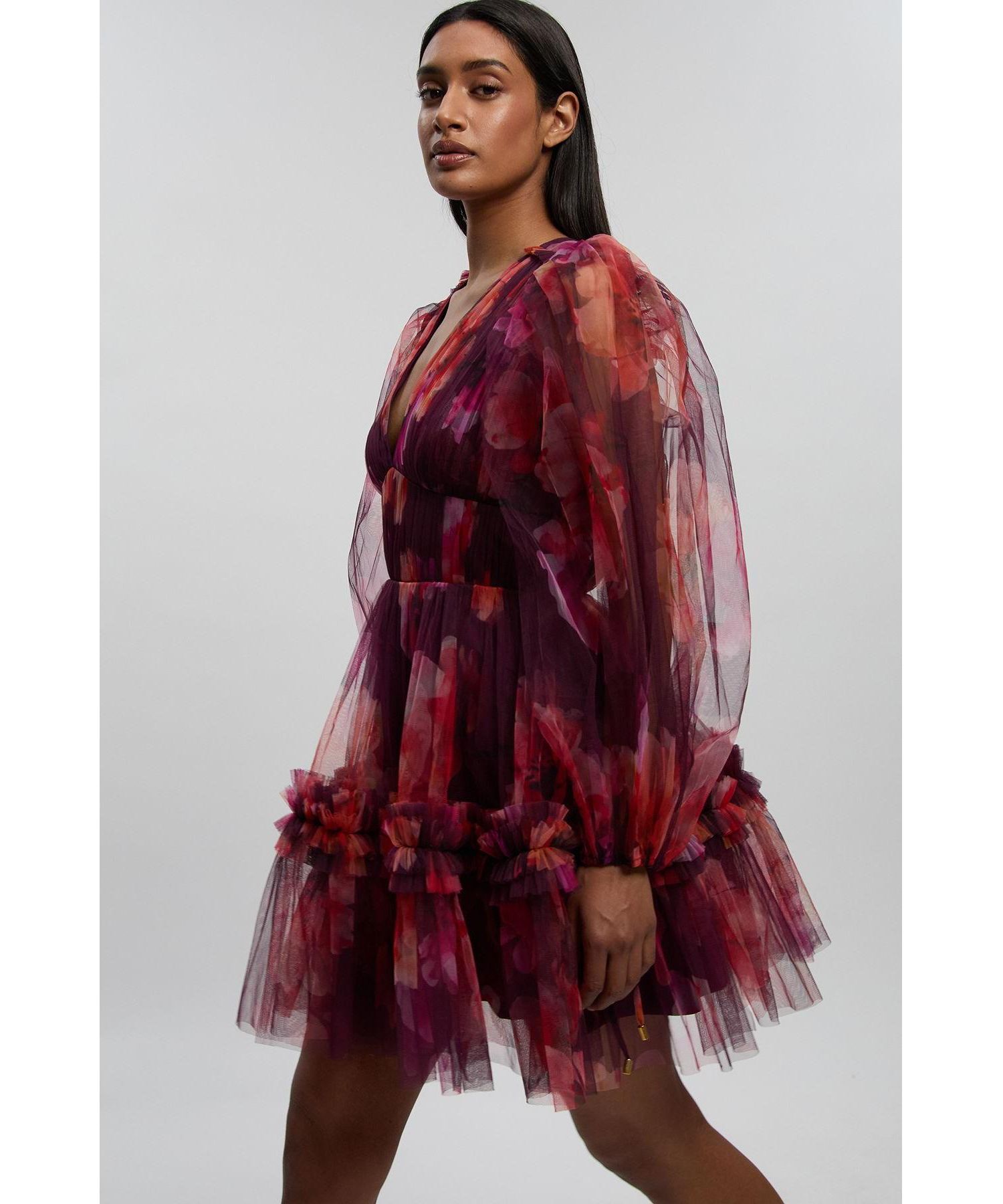 Women's Tulle Balloon Sleeve Mini Dress