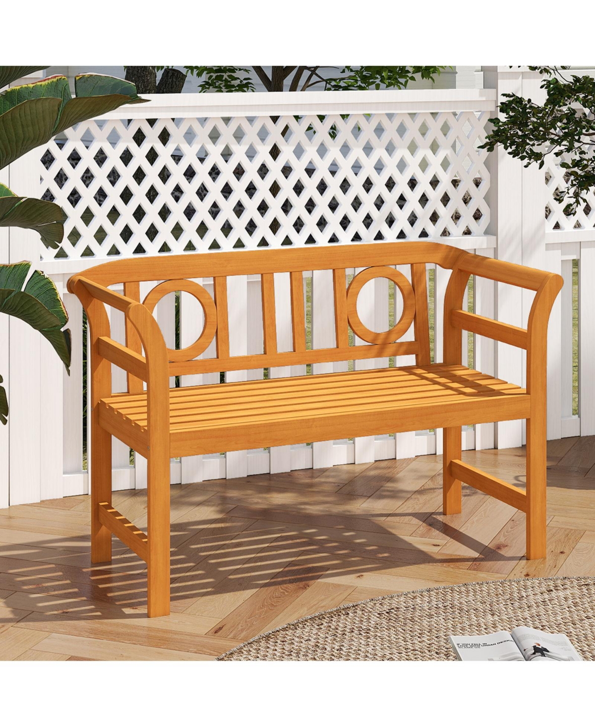 Gymax 47'' Outdoor Loveseat Bench Curved Armrests for Backyard Front Porch Deck