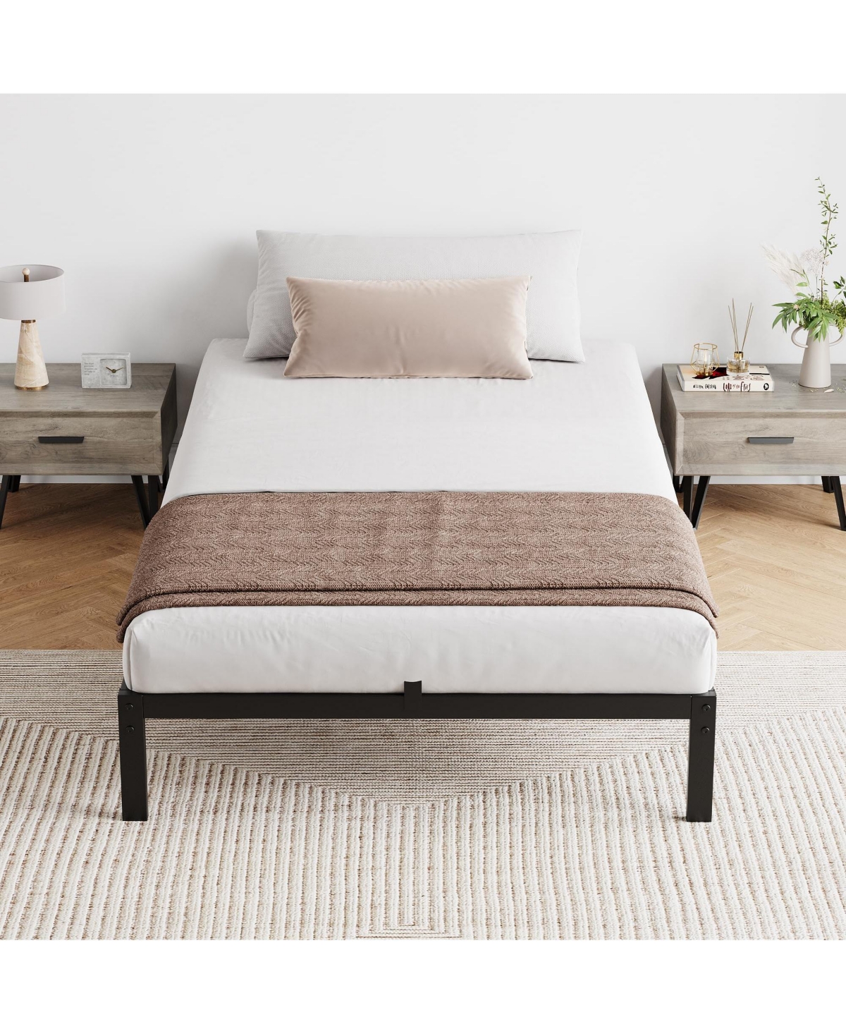 Homfan Metal Platform Bed Frame with Steel Slats