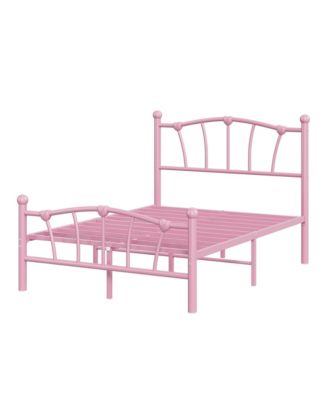 Heart-Shaped Metal Platform Bed Frame with Headboard and Footboard, Quiet Slat Support, No Box Spring Needed