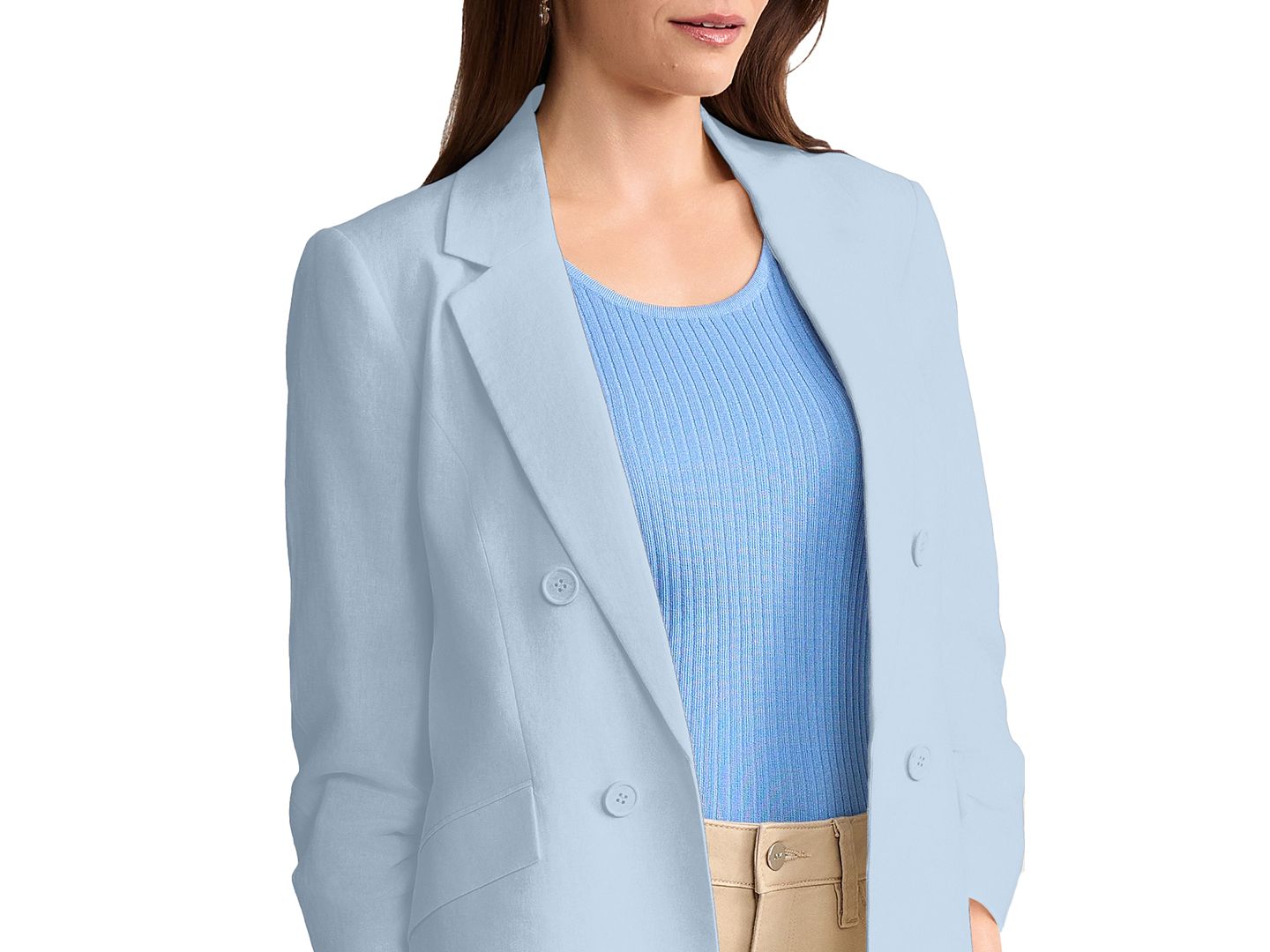 Женский пиджак Jones New York Petite Linen Blend Faux Double Breasted Blazer, цвет: Синий — фото 5