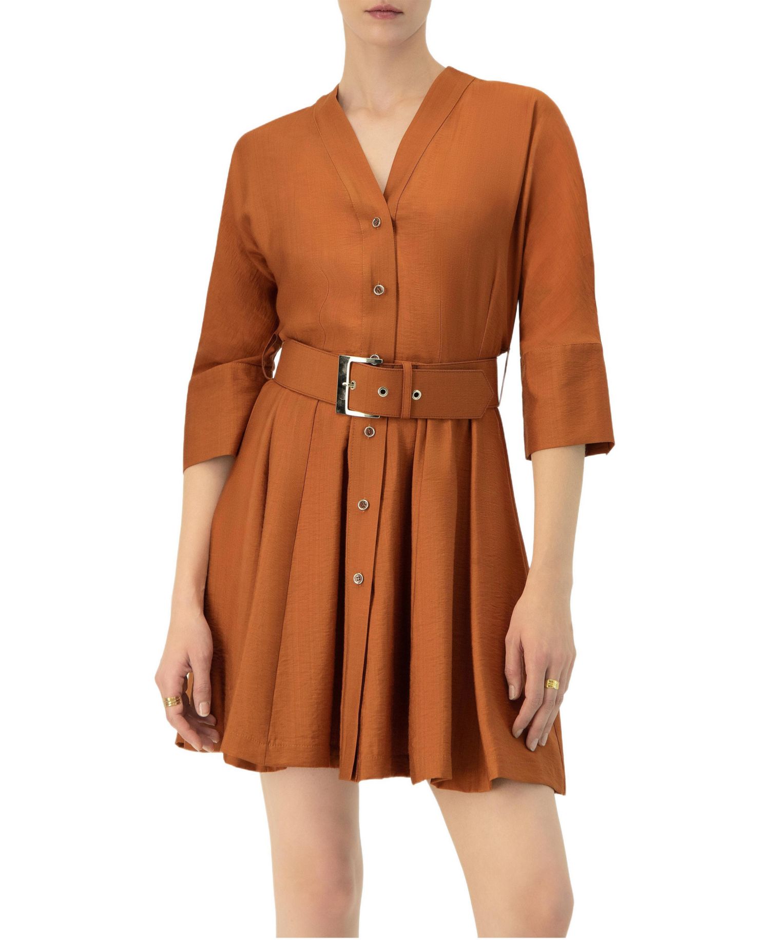 Women's Dolman Sleeve Solid Dress with Belt