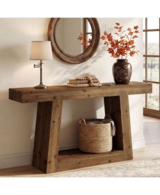 55-Inch Solid Wood Console Table, Farmhouse Sofa Table with Storage, Rustic Skinny Entryway Table