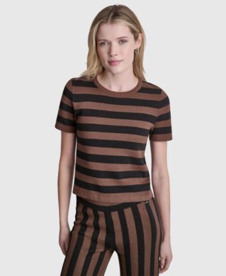 Women's Short-Sleeve Crewneck Striped Sweater