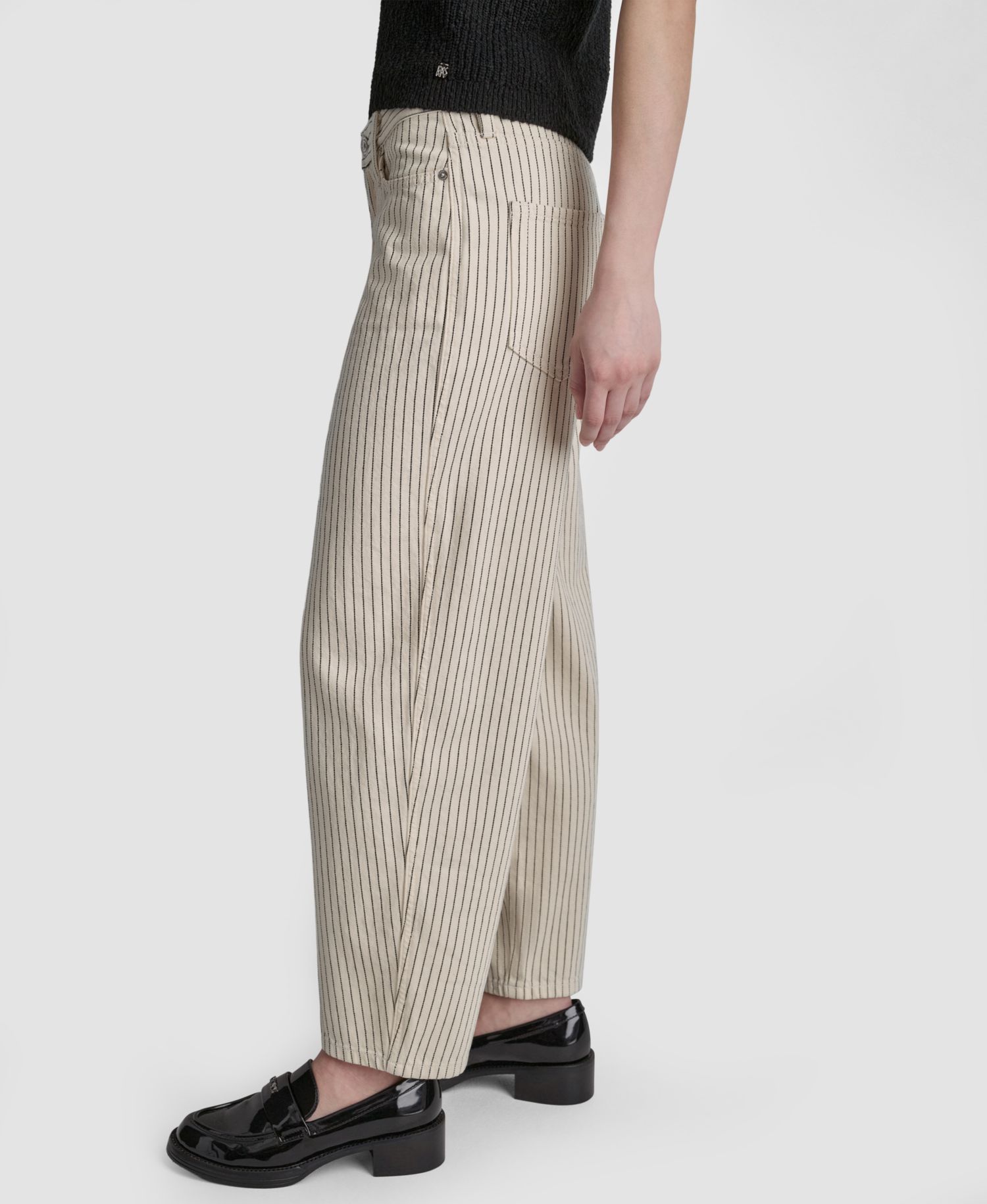 Women's Mid-Rise Striped Baby Barrel-Leg Jeans