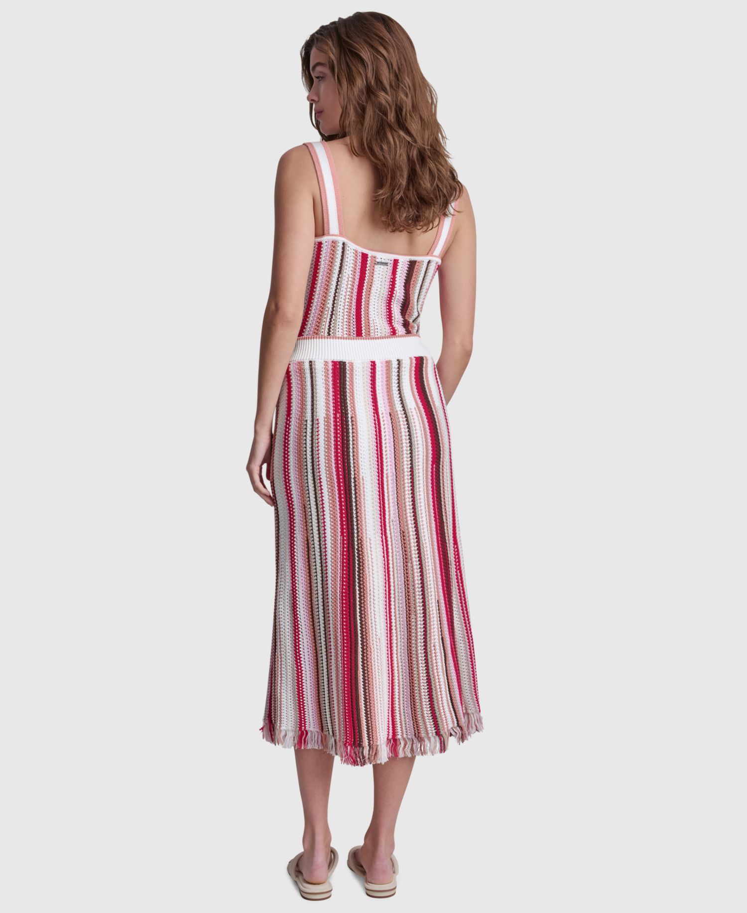 Women's Pointelle Stitch Striped Midi Skirt