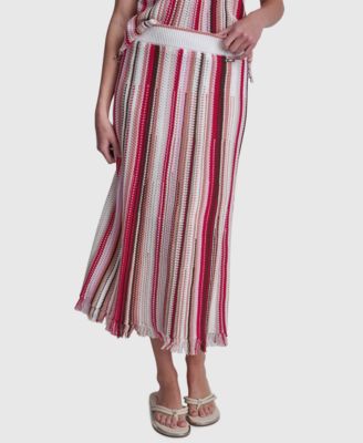 Women's Pointelle Stitch Striped Midi Skirt