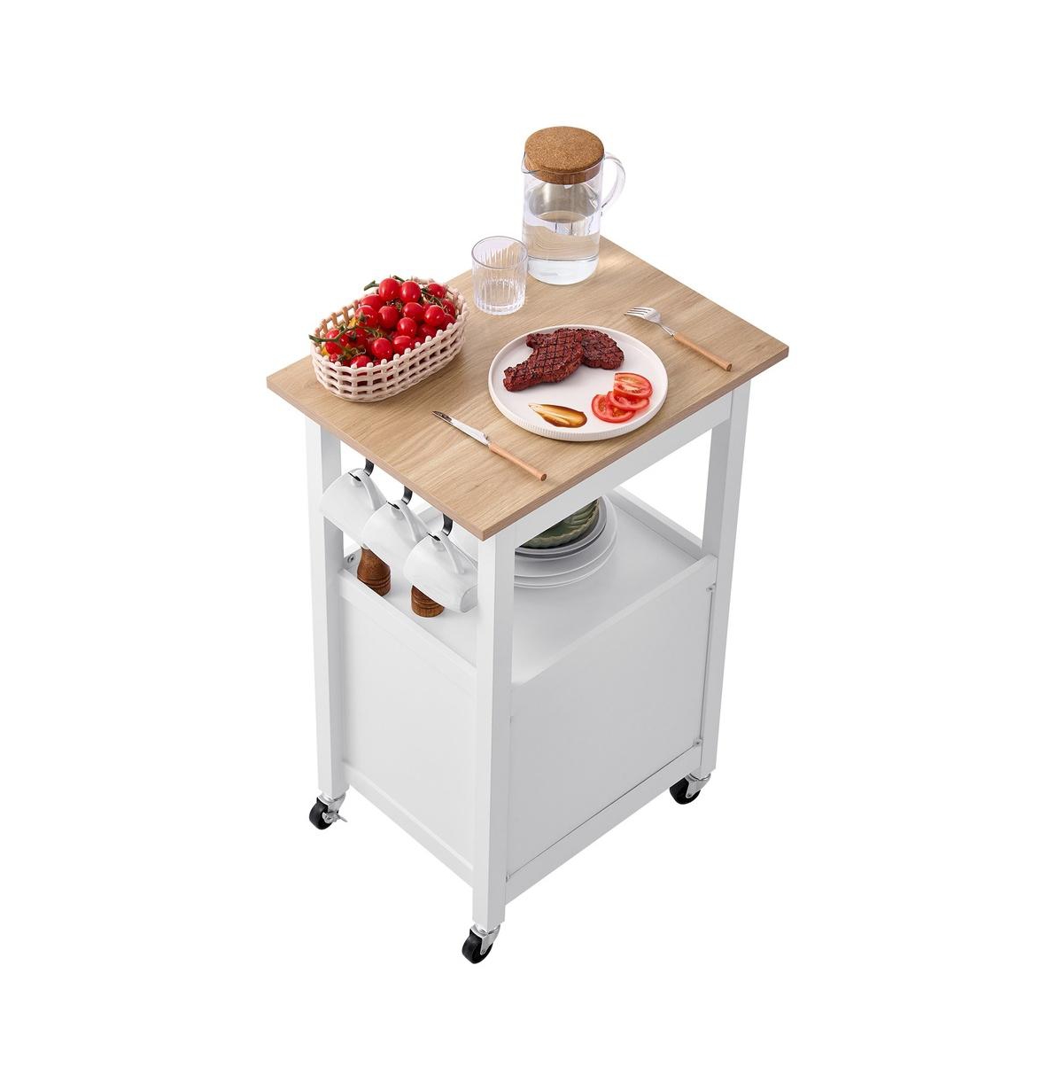 Sugift Kitchen Island Cart on Wheels Mobile Storage Cart Single Door Cabinet Drawer