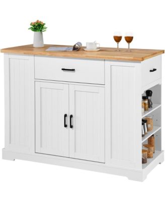 Kitchen Island Cart 46 in Wood Top Farmhouse Breakfast Bar Storage Cabinet
