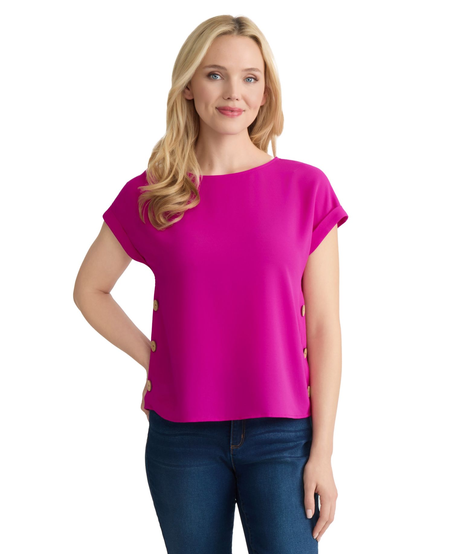 Petite Short-Sleeve Button Detail Blouse