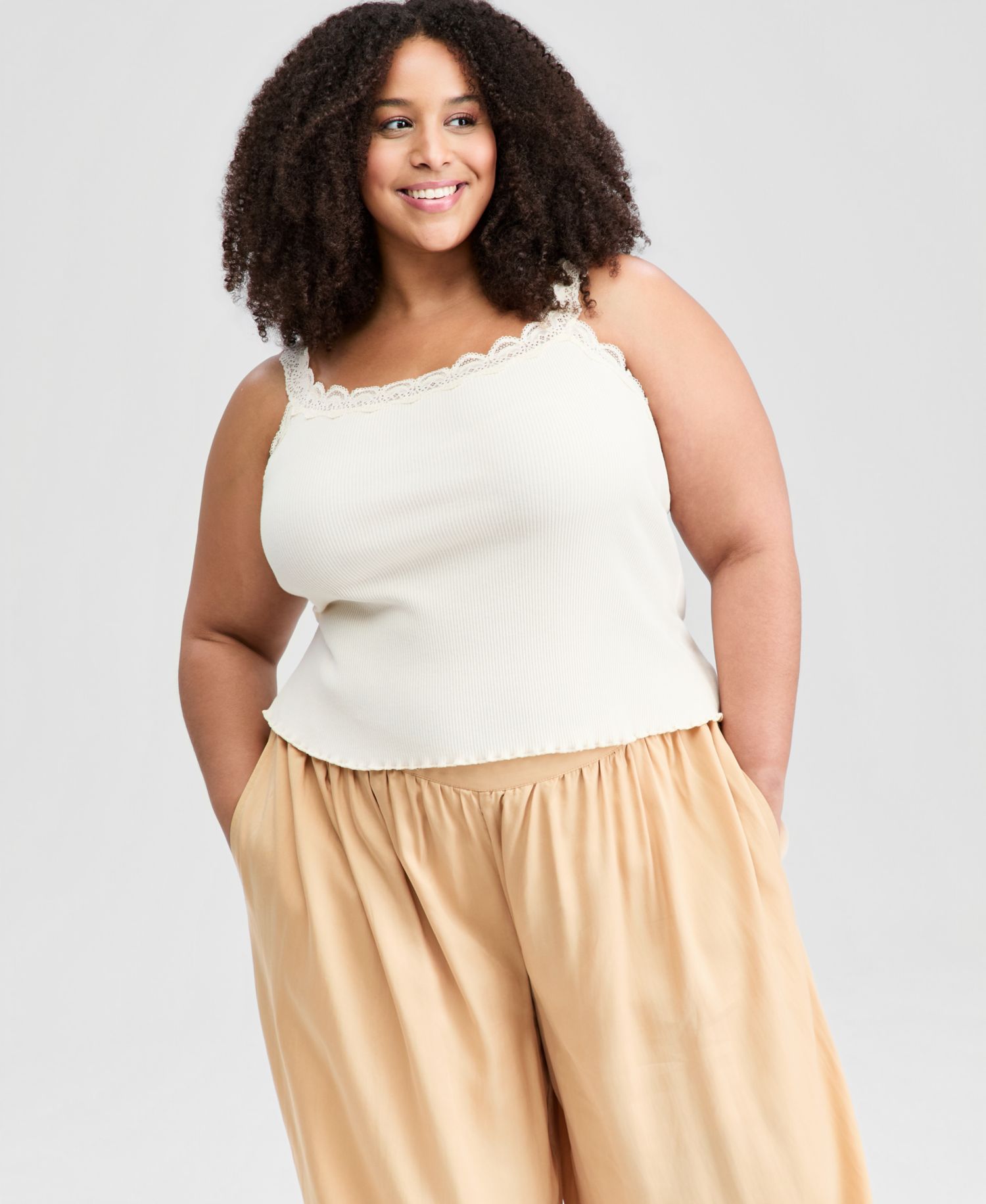 Plus Size Lace-Trim Ribbed Tank