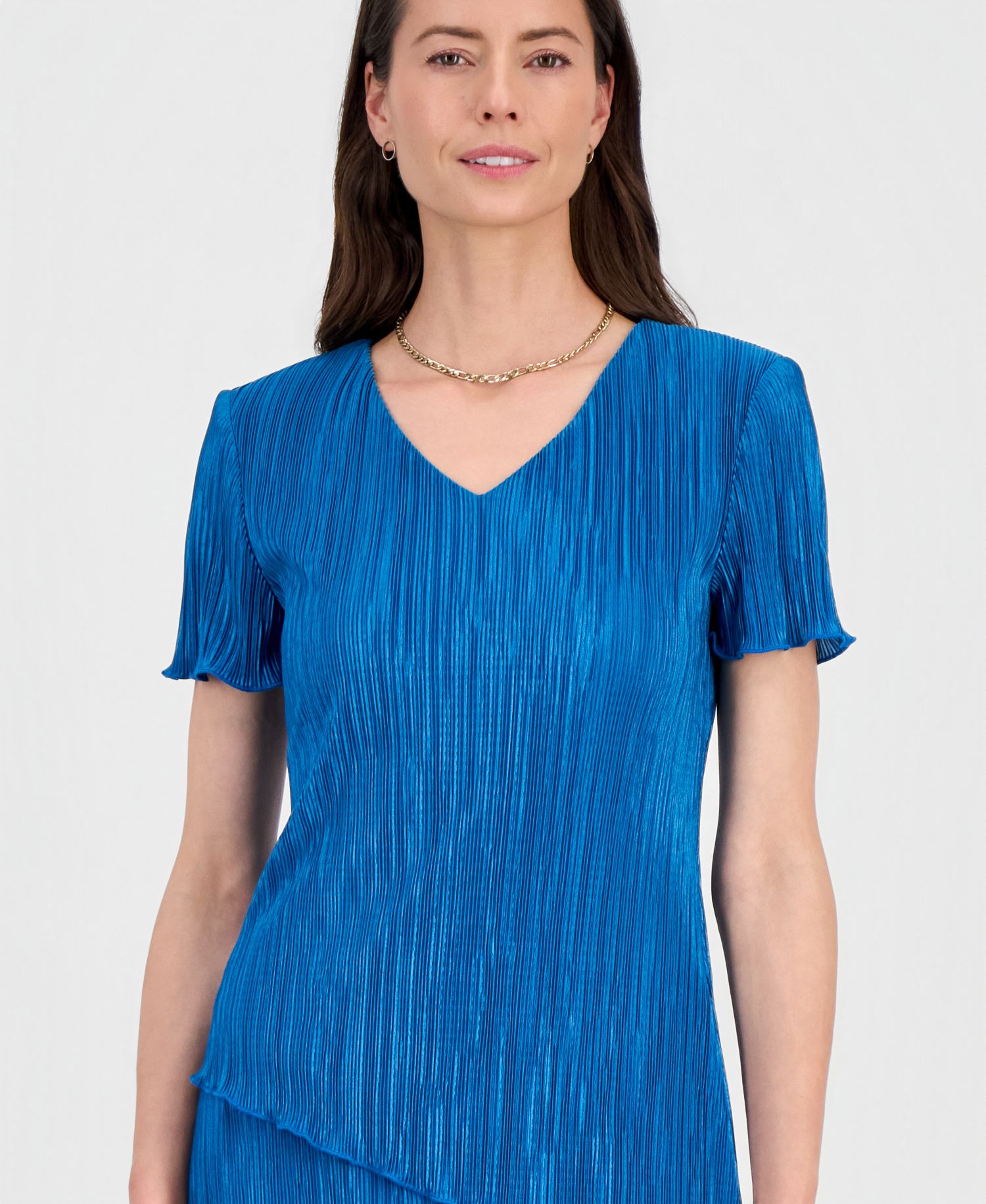 Petite V-Neck Tiered Short-Sleeve Sheath Dress