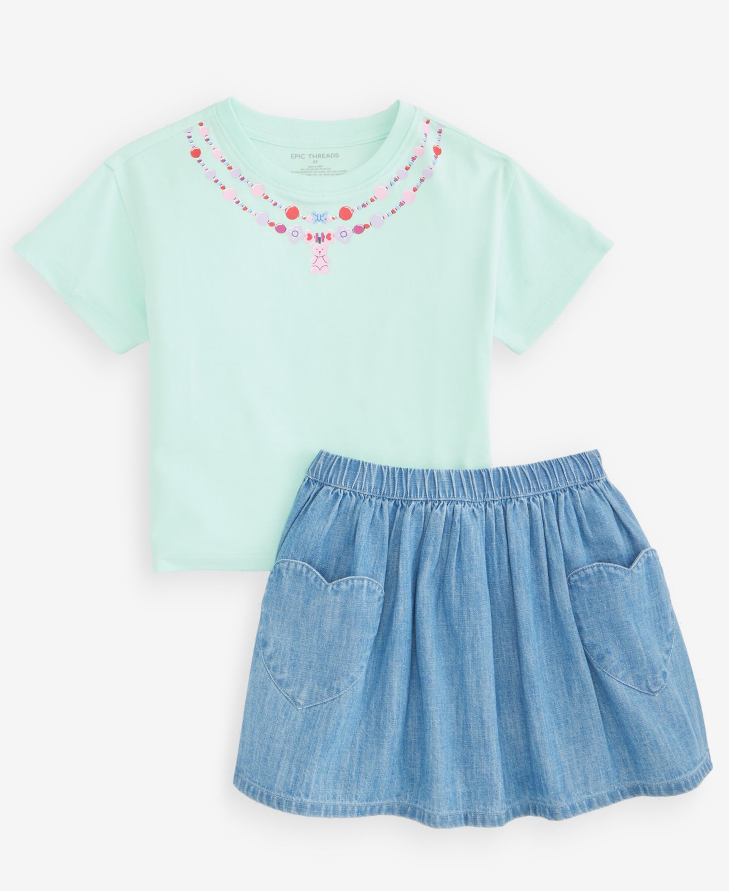 Toddler Girls' 12M-5T Necklace T-Shirt and Bubble Skirt, 2-Piece Set