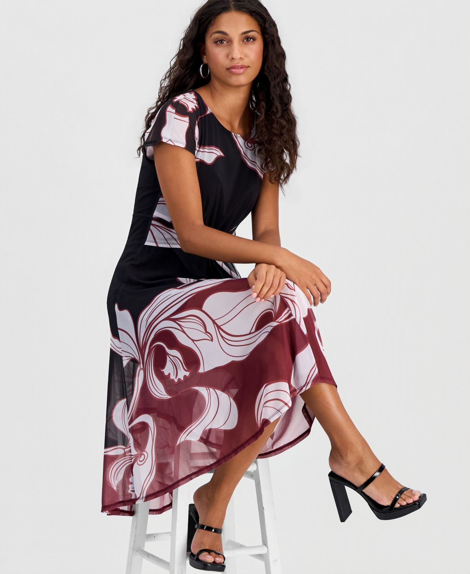 Petite Placement-Print Tie-Front Dress