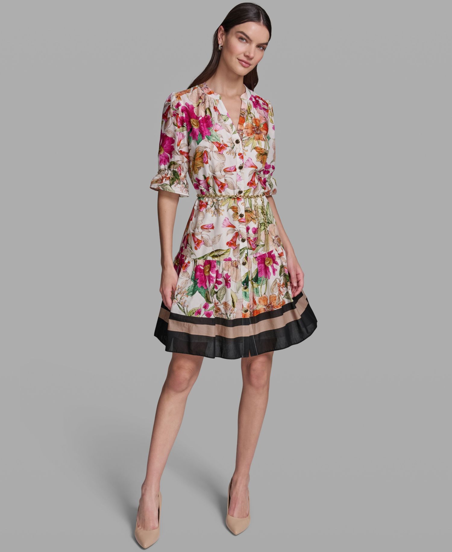 Women's Belted Collared Cotton Dress