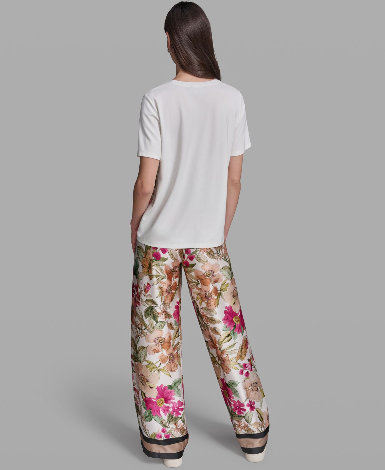 Women's Short-Sleeve Mixed Media Print Knit Top