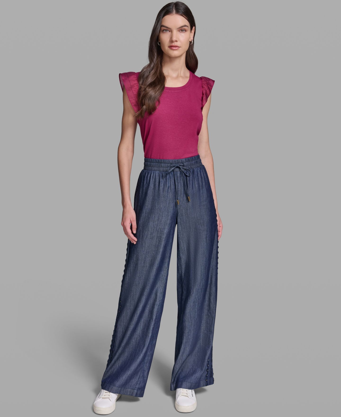 Женские брюки KARL LAGERFELD PARIS Soft Drawstring Waist Side Detail Pull-On, цвет: Индиго — фото 2