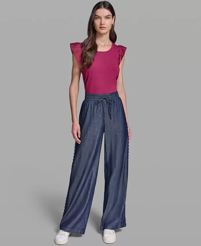 Women's Soft Drawstring Waist Side Detail Pull-On Pants - thumbnail 2