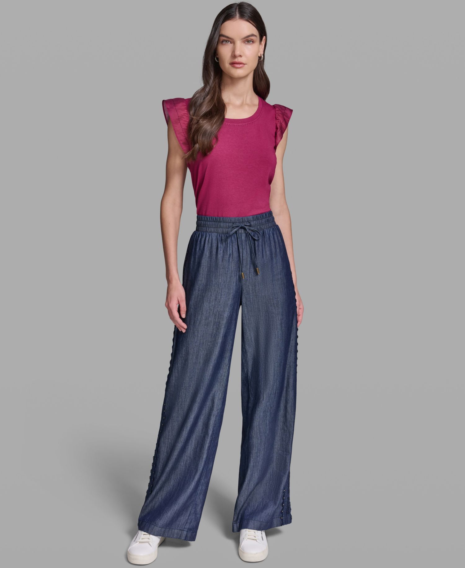 Women's Soft Drawstring Waist Side Detail Pull-On Pants