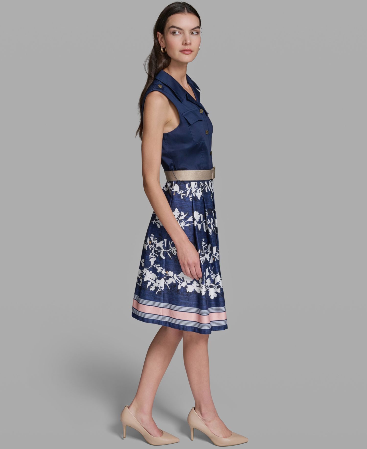 Women's Sleeveless Collared Belted Dress