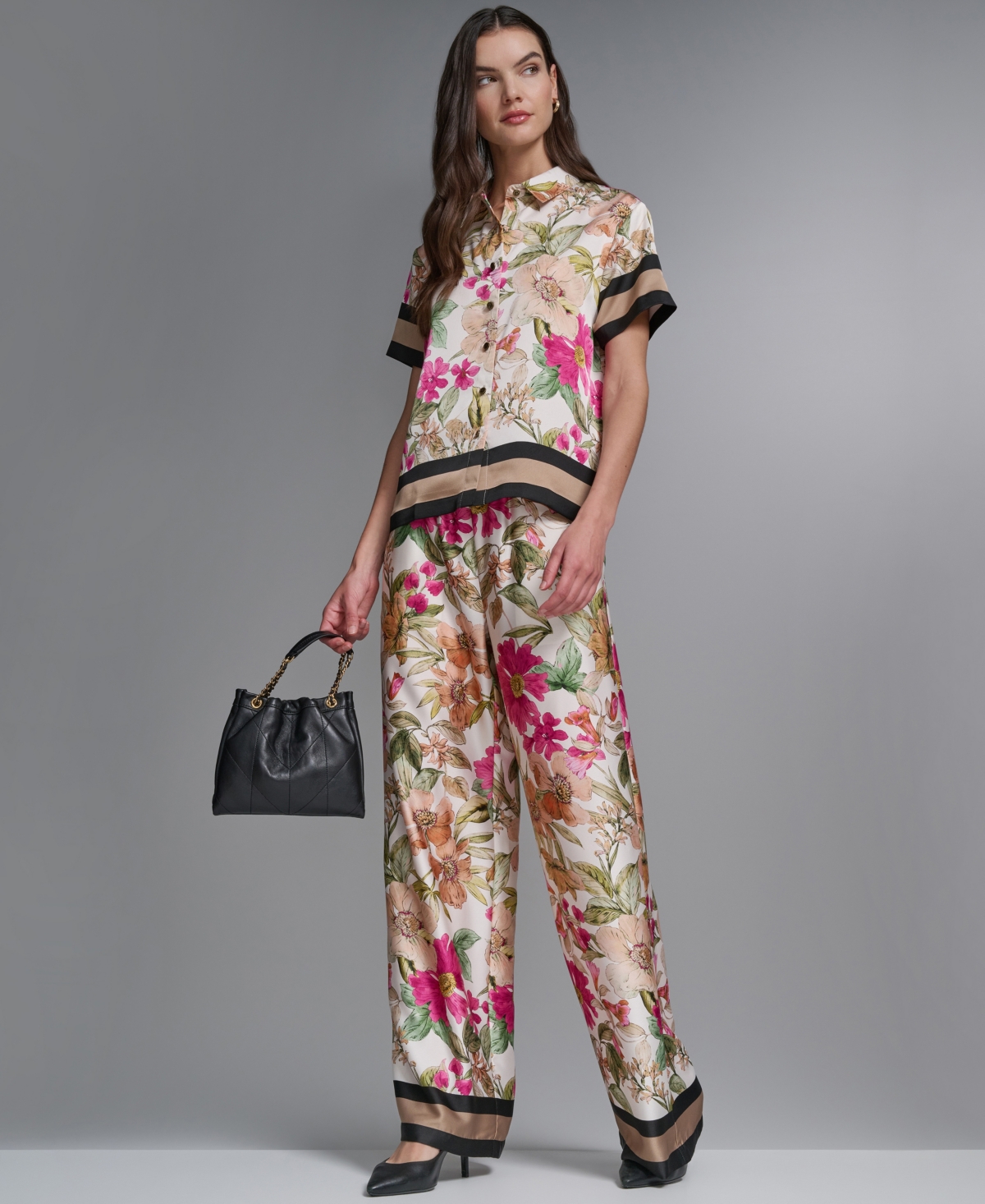 Karl Lagerfeld Paris Women's Short-Sleeve Printed Camp Shirt