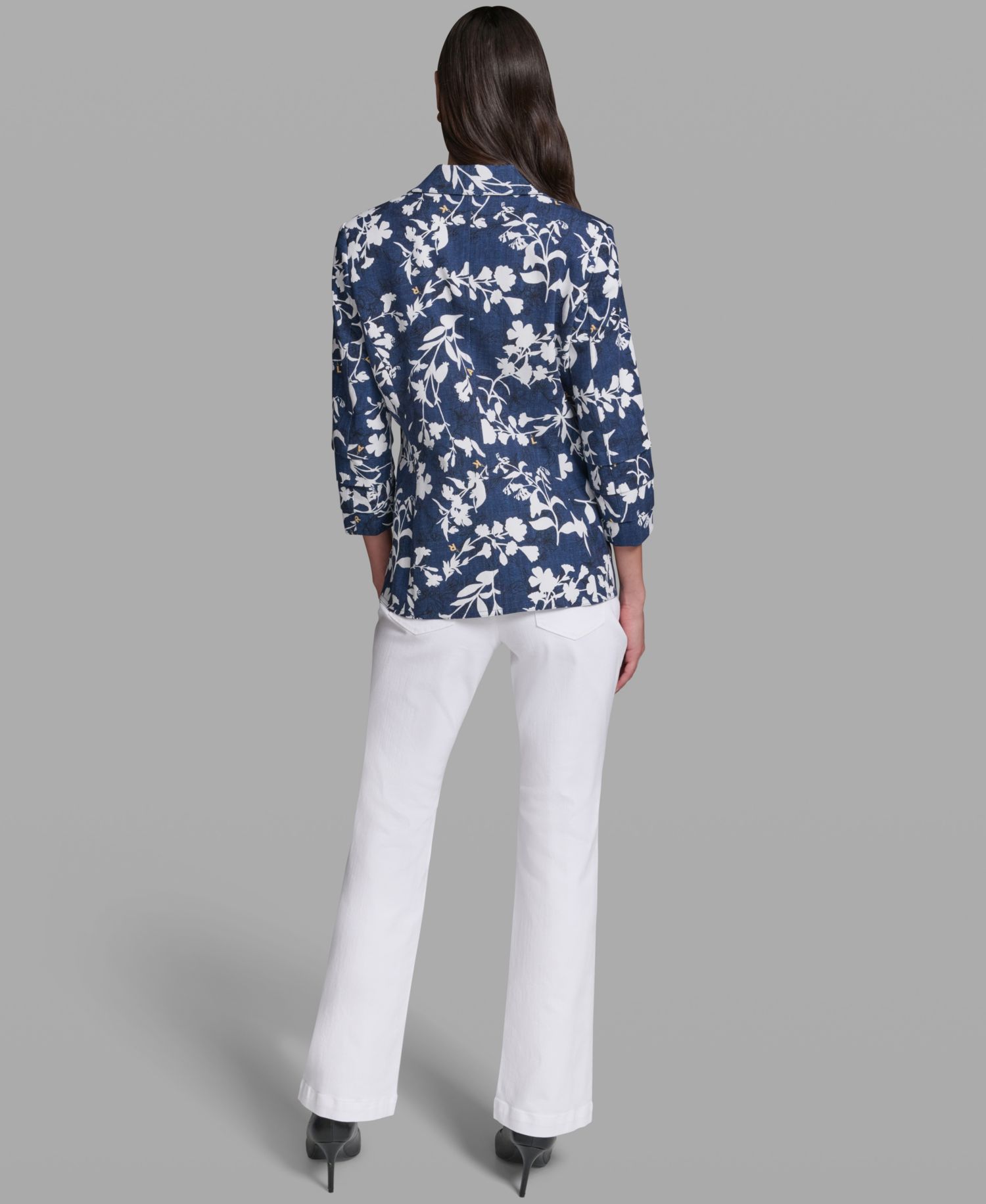 Women's Contrasting Floral Print Burnout Collared Blazer