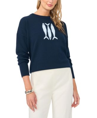 Women's Sardine Motif Crewneck Sweater