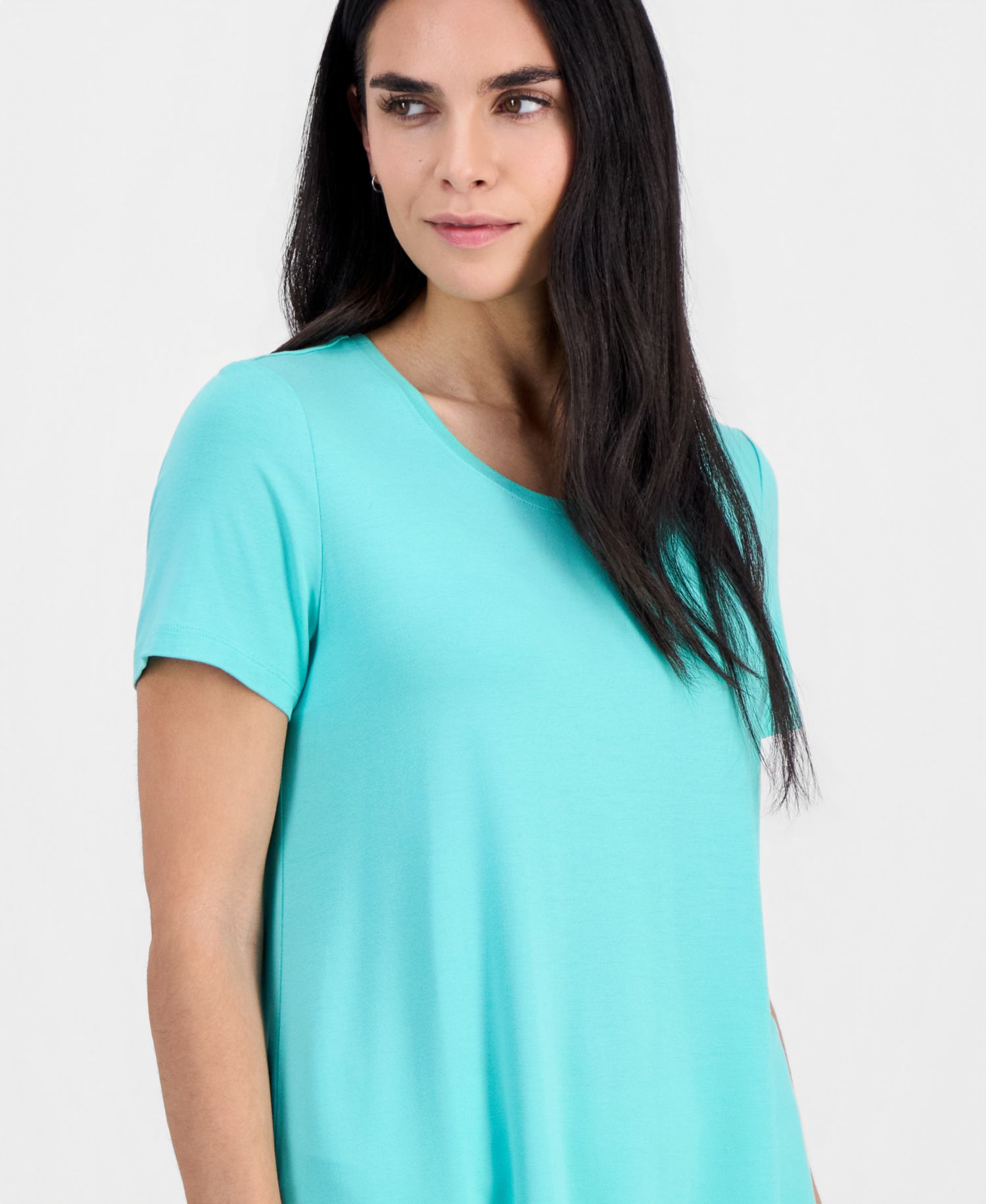 Petite Solid Rayon Span Short-Sleeve Top