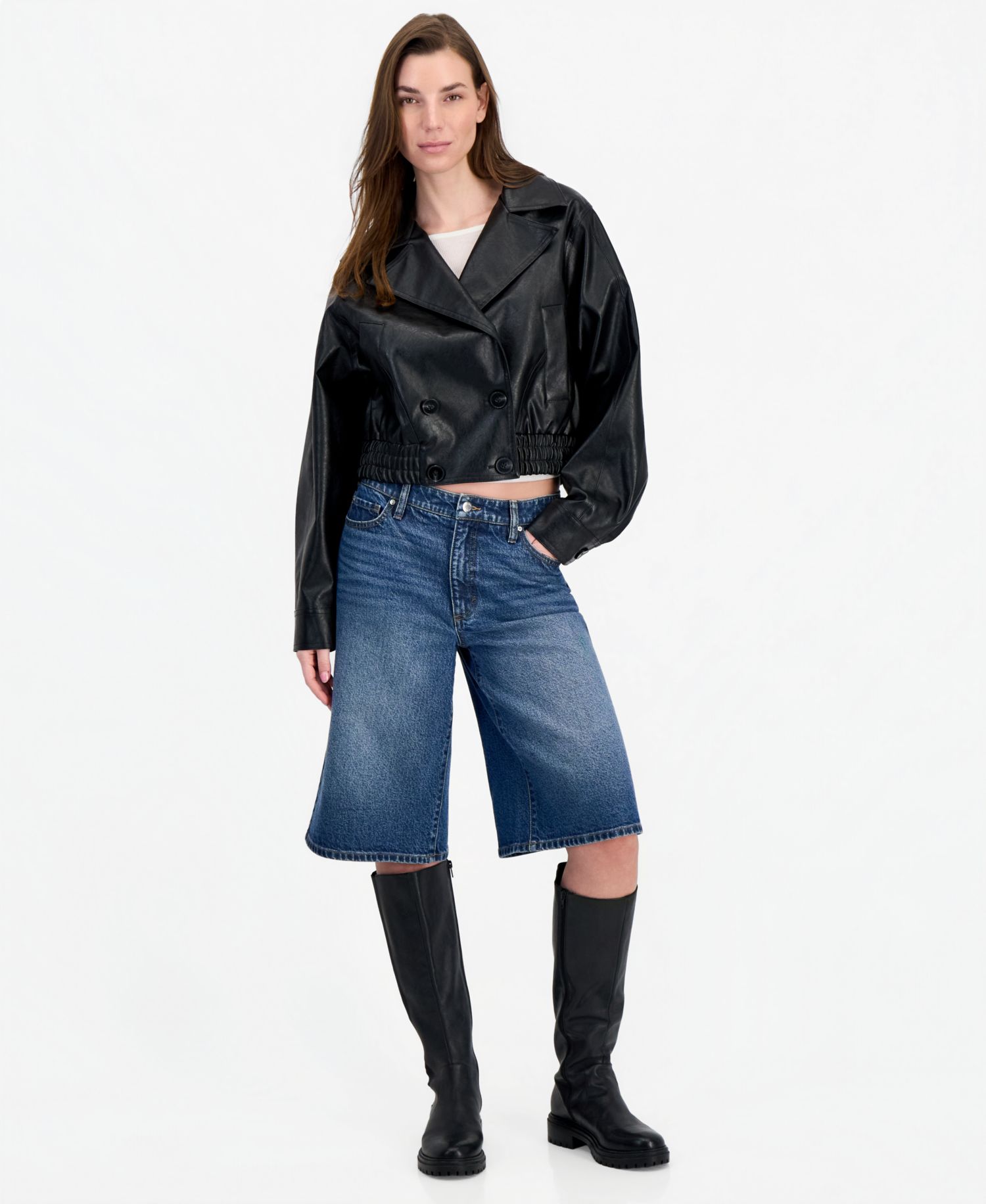 Women's Cropped Faux-Leather Jacket