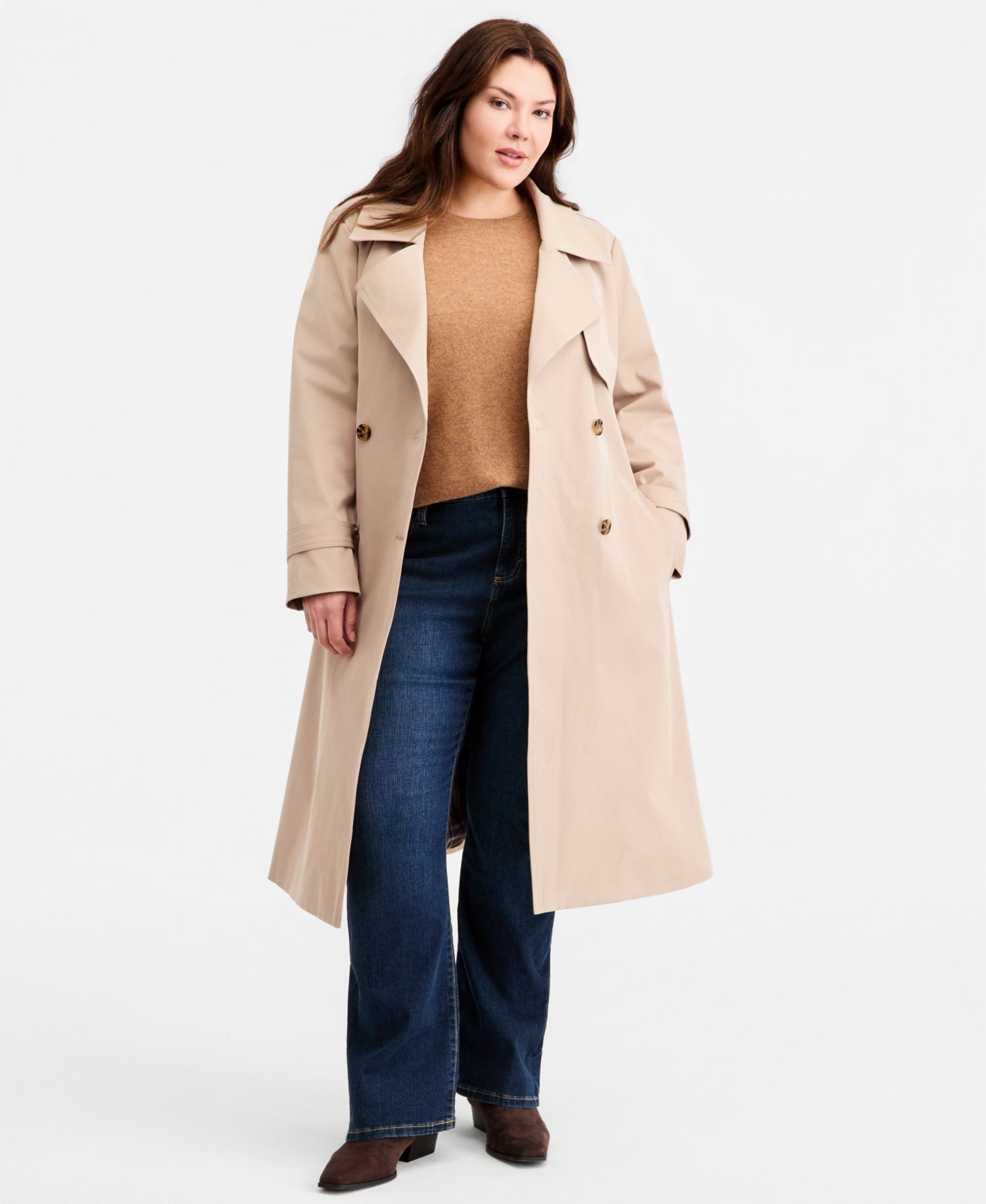 Plus Size Double-Breasted Belted Trench Coat
