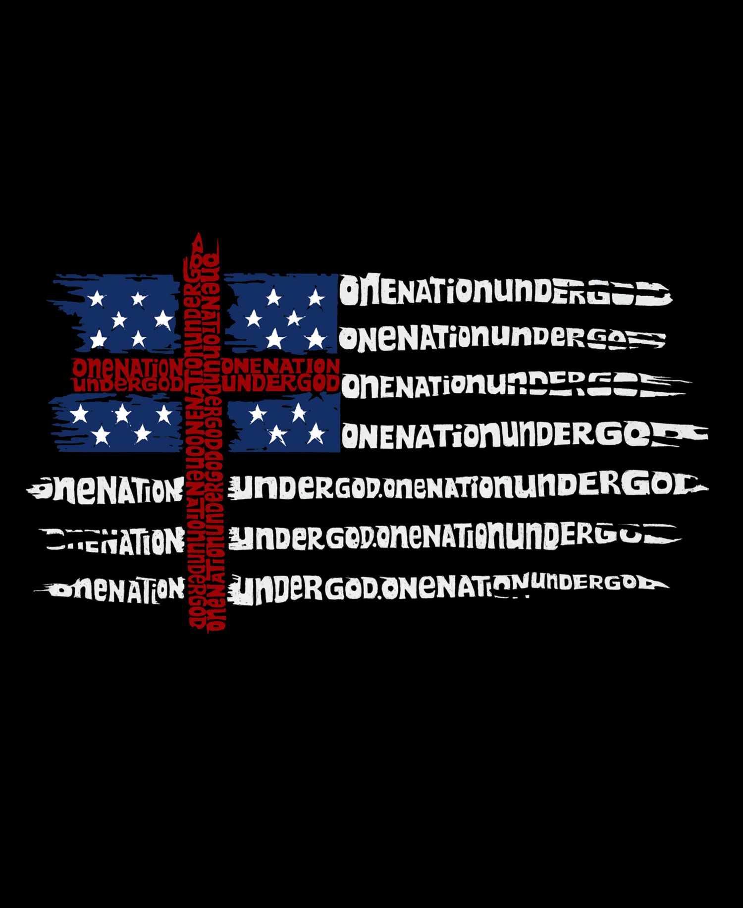 Men's One Nation Under God American Flag Cross Raglan Baseball Word Art T-Shirt