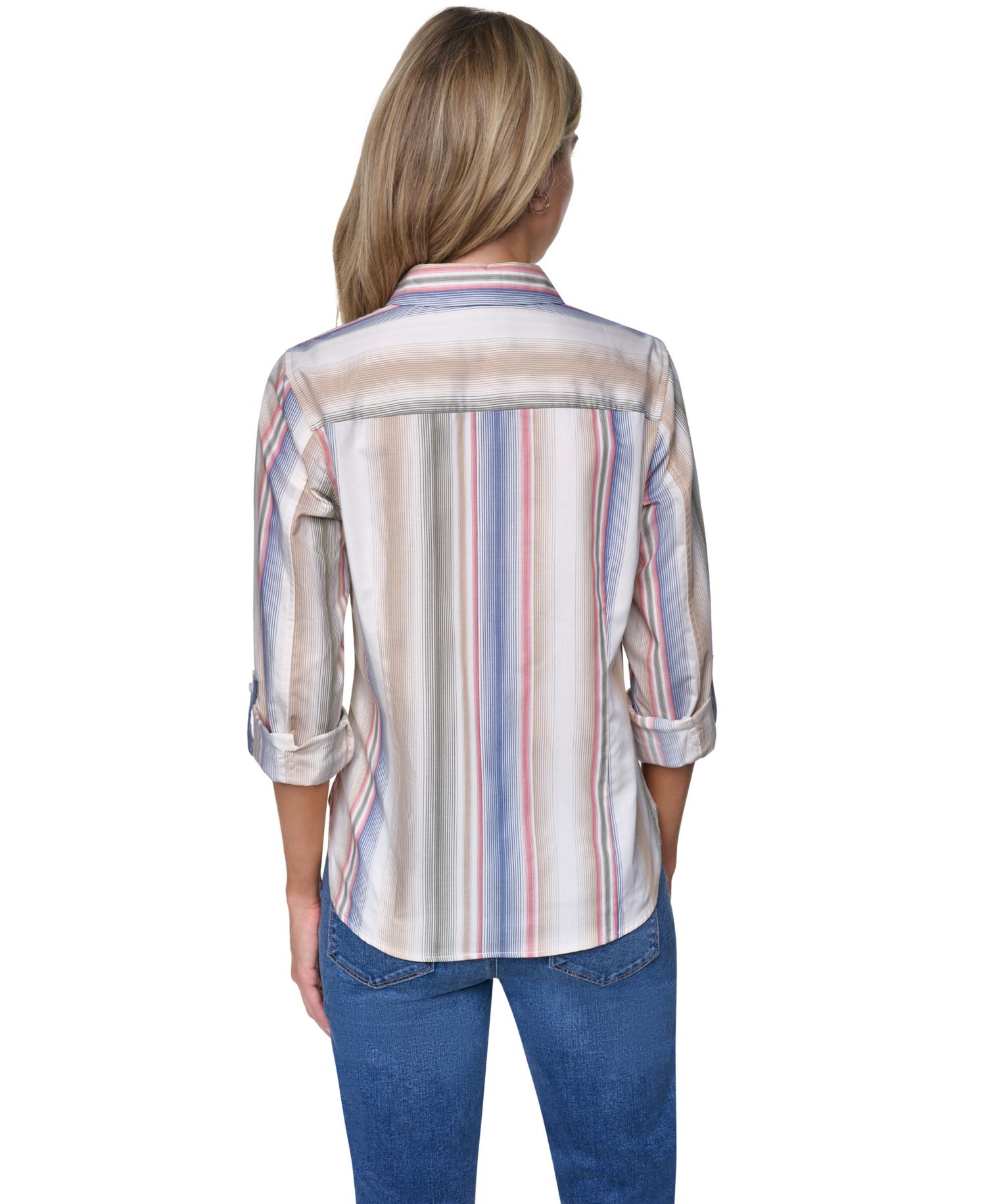 Women's Cotton-Blend Roll-Tab Button-Front Shirt