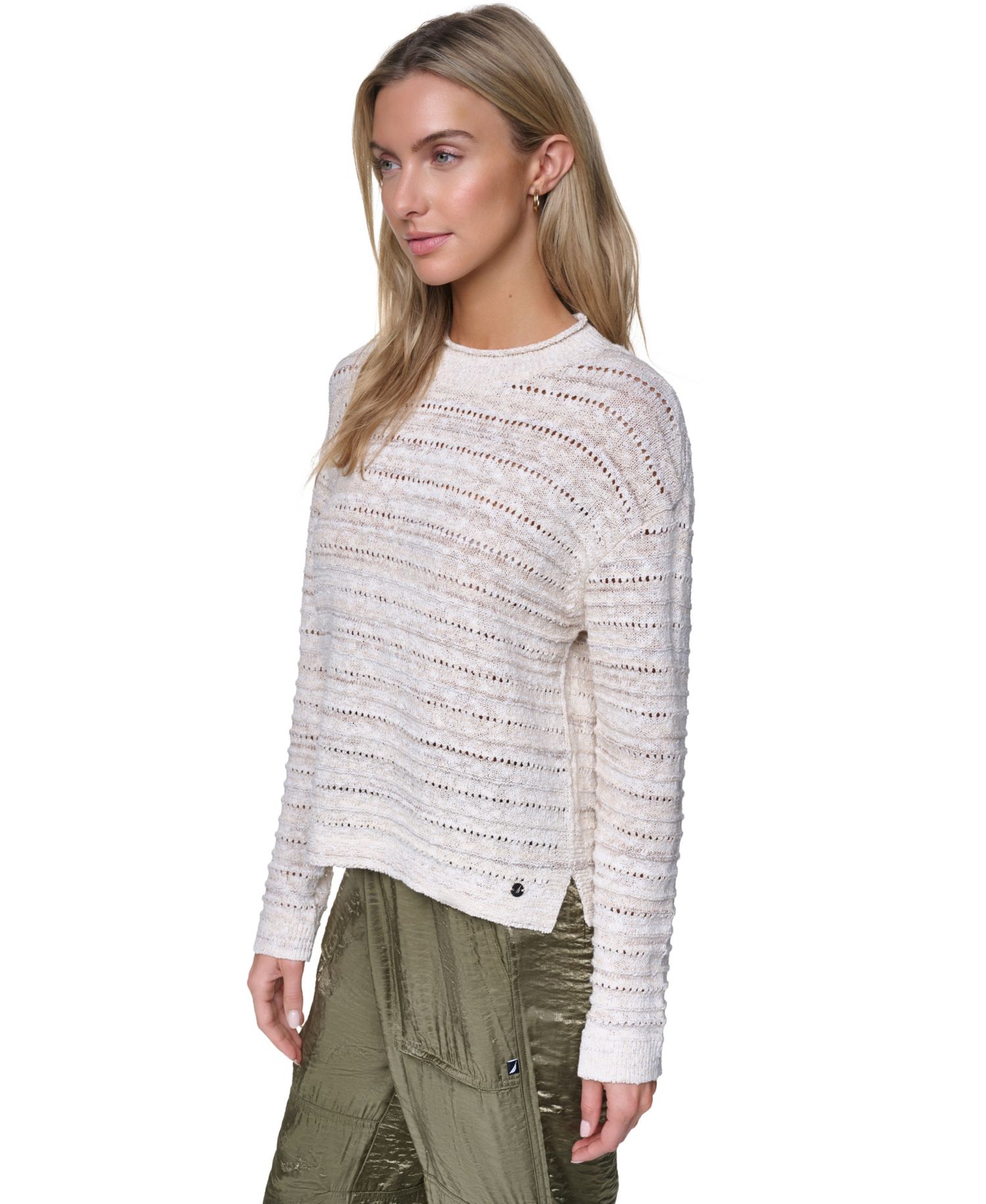 Women's Cotton-Blend Crewneck Drop Shoulder Sweater