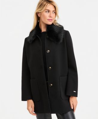 Women's Faux-Fur-Collar Car Coat, Created for Macy's