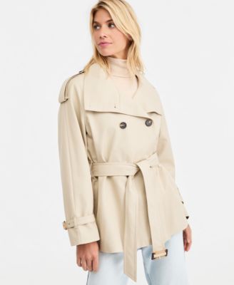 Women's Funnel-Neck Belted Trench Coat