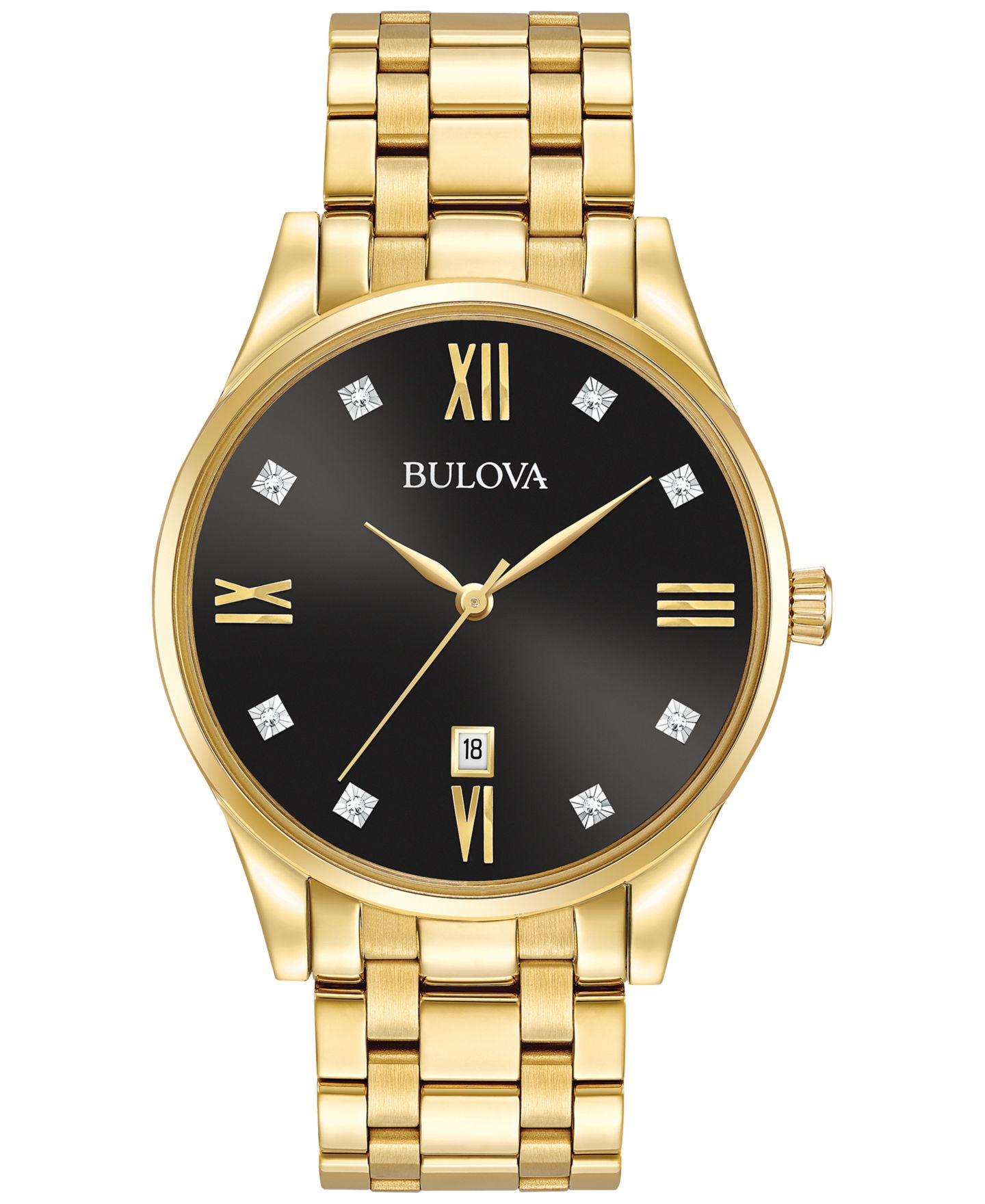 Мужские часы Bulova Dress Diamond Accent Gold-Tone Stainless Steel Bracelet Watch 40mm 97D108 — фото 1