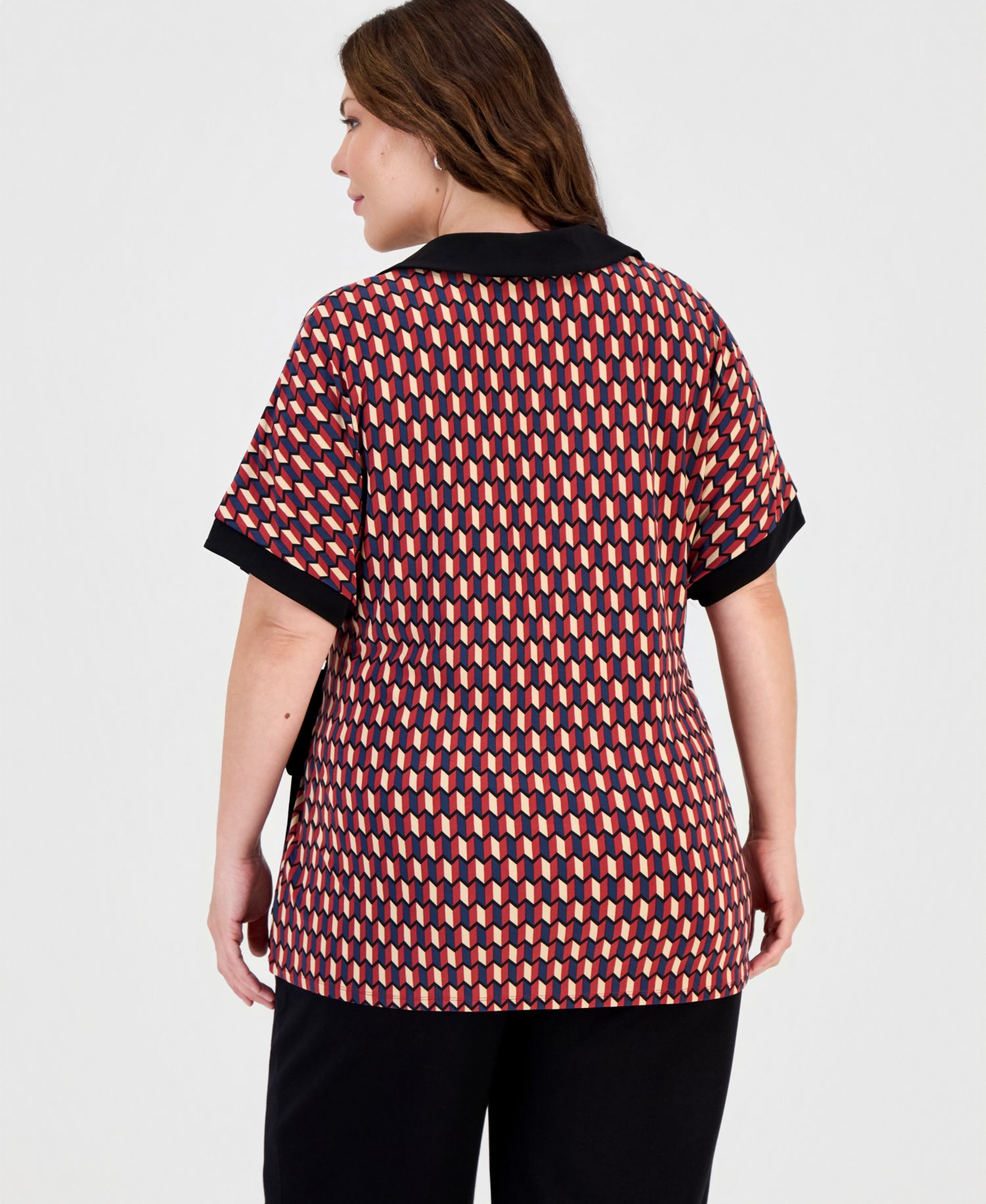 Plus Size Printed Short-Sleeve Wrap Tunic